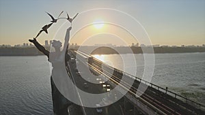 Kyiv, Ukraine : Metro bridge in the morning at sunrise in 8K resolution