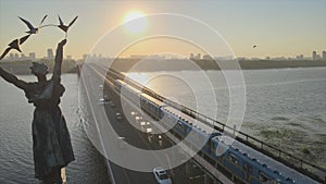 Kyiv, Ukraine : Metro bridge in the morning at sunrise in 8K resolution