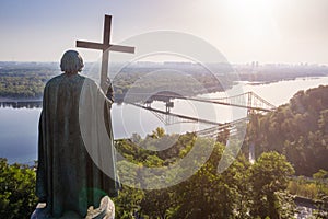 Kyiv Ukraine. Monument to St. Volodymyr of Kiev view to Dnipro rive photo