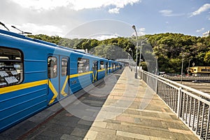 Kyiv, Ukraine - November 14, 2017: Metro train cars at metro sta