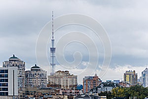 Kyiv, Ukraine - October 1, 2023: The streets of Kyiv city and Kyiv TV Tower.