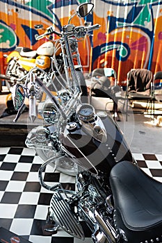 Kyiv, Ukraine - September 13, 2014: Harley-Davidson custombike custom motorcycle or chopper