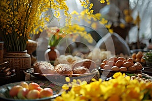 kyiv, ukrainians celebrate orthodox easter near church in may , lens flare, yellow and golden