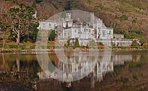 Kylemore Castle in Ireland with calm water reflection