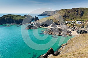 Kynance Cove The Lizard Cornwall England UK with turquoise blue clear sea