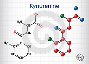 Kynurenine, l-Kynurenine, C10H12O3N2 molecule. It is a metabolite of the amino acid L-tryptophan used in the production of niacin