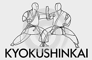 Kyokushinkai karate. The two fighters spar. Vector geometric logo