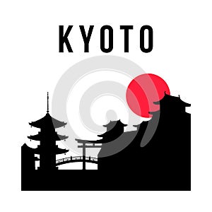 Kyoto city skyline simple silhouette.