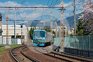 Eizan Electric Railway Type 810 on Eizan Main Line view from near Demachiyanagi Station in Kyoto,