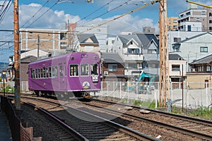 Keifuku Electric Railroad Type 101 on Arashiyama Line view from near Shijo-Omiya Station in Kyoto,