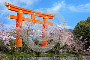 The Great Torii Gate of Heian Jingu Shrine in Kyoto, Japan