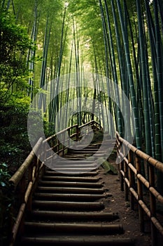 Kyoto Japan Bamboo Forest path. generative ai