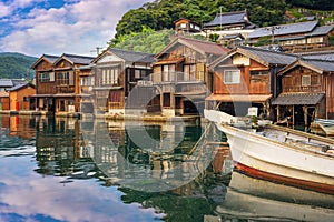 Kyoto, Japan with Funaya boathouses on Ine Bay