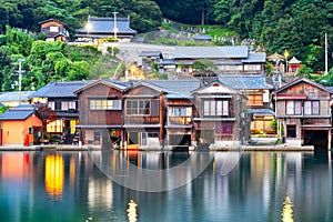 Kyoto, Japan with Funaya boathouses on Ine Bay