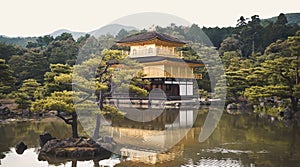 Kyoto, Japan - 24 July 2016. Kinkaku-ji, Rokuon-ji  literally `Temple of the Golden Pavilion` buddhist temple in Kyoto.
