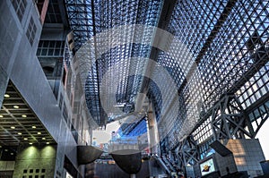 Kyoto, Japan - 24 July 2016. Major railway station and transportation hub in Kyoto. Modern style architecture of Kyoto, main hall.