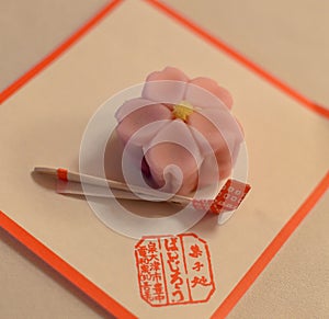 Wagashi traditional Japanese confections cookie served with tea