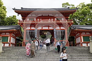 Kyoto, Japan - May 17, 2017: Main gate of the Yasaka jinja shrine in Kyoto