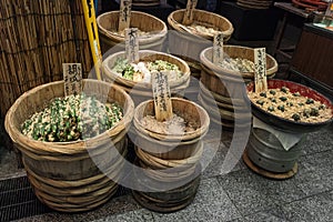 Kyoto, Japan - Preserved vegetables for sale at Nishiki Market