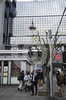 Crowd of people at the main entrance to Kyoto Station