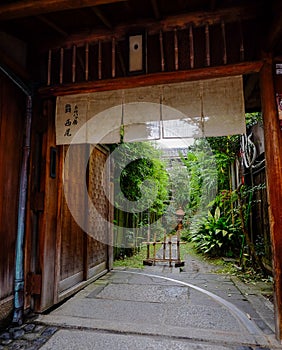 Entrance at traditional zen garden in sunny day
