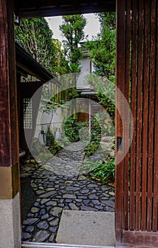 Entrance at traditional zen garden in sunny day