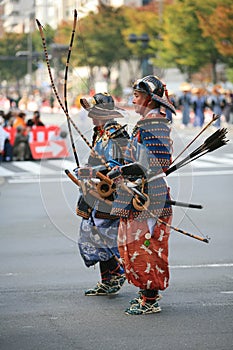 Archers of emperor Go-Daigo army at the Jidai Festival. Kyoto. Japan