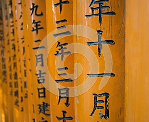 Kyoto, Japan â€“ Close up detail of Torii gates in Fushimi Inari