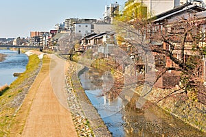 Kyoto Kamo river Kamogawa river side view, Kyoto, Japan