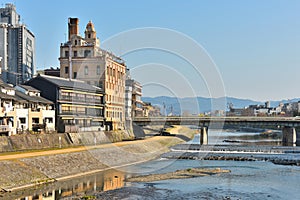 Kyoto Kamo river Kamogawa river side view, Kyoto, Japan