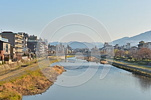 Kyoto Kamo river Kamogawa river side view, Kyoto, Japan