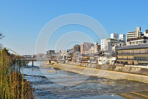 Kyoto Kamo river Kamogawa river side view, Kyoto, Japan