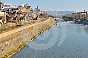 Kyoto Kamo river Kamogawa river side view, Kyoto, Japan