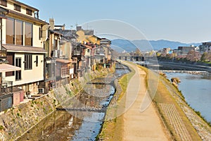 Kyoto Kamo river Kamogawa river side view, Kyoto, Japan