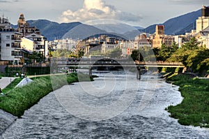 Kyoto, Kamo river and Mt Hiei, Japan