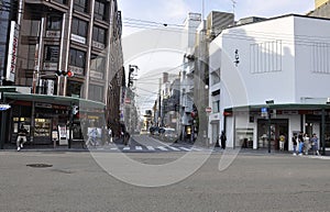 Kyoto, 13th may: Shopping street Shinjo Dori Architecture from Gion or Geisha district from Kyoto City in Japan