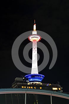 Kyoto Tower Illuminated at Night