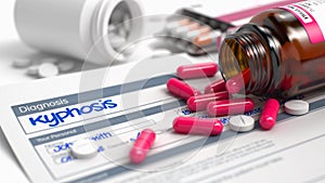 Kyphosis - Text in Differential Diagnoses. 3D Illustration.