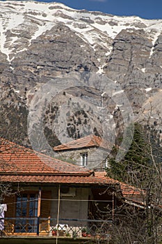 Kypseli artas village view to the mountain in winter