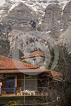 Kypseli artas village view to the mountain in winter