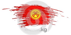 Kyrgyzstan flag. Brush strokes, grunge. Drawn kyrgyz flag on white background. Vector design for national holiday, poster,