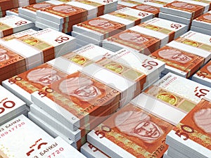 Kyrgyzstan money. Som  banknotes. 50 KGS Kirghiz bills. 3d illustration