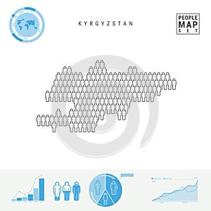 Kyrgyzstan People Icon Map. Stylized Vector Silhouette of Kyrgyzstan. Population Growth and Aging Infographics