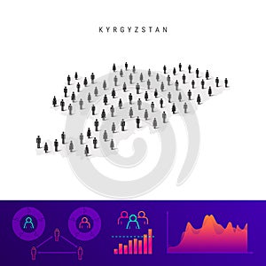Kyrgyzstan people map. Detailed vector silhouette. Mixed crowd of men and women. Population infographic elements