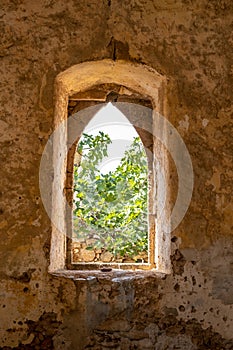 Kythira Kastro of Milopotamos Kato Chora Ionian islands Greece. Venetian castle at Kythera. Vertical