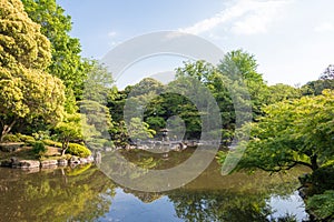 Kyu-Furukawa Gardens in Tokyo, Japan. The park includes an old western-style mansion with a rose