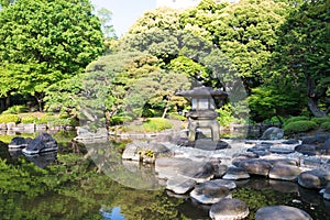 Kyu-Furukawa Gardens in Tokyo, Japan. The park includes an old western-style mansion with a rose