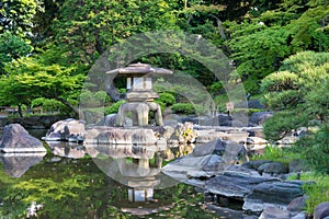 Kyu-Furukawa Gardens in Tokyo, Japan. The park includes an old western-style mansion with a rose