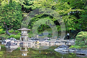 Kyu-Furukawa Gardens in Tokyo, Japan. The park includes an old western-style mansion with a rose