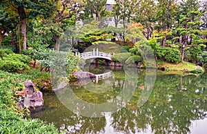 Kyu-yasuda garden, a small japanese stroll garden located in Ryogoku. Tokyo. Japan photo